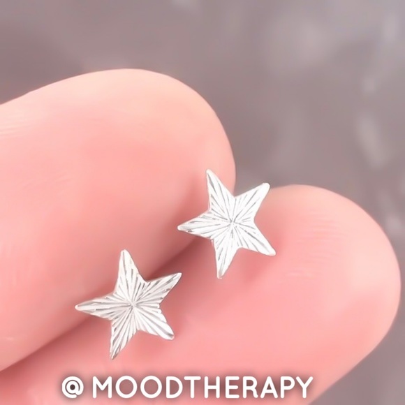 925 Sterling Silver Textured Star Stud Earrings Celestial Studs Gift for Actress - Picture 4 of 9